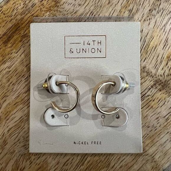 14th & Union Nickel Free Gold & Silver-Tone Mini Hoop Earrings Modern - Picture 2 of 2